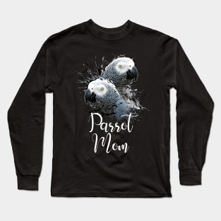 Color Splatter African Grey Parrot Mom Black Long Sleeve T-Shirt